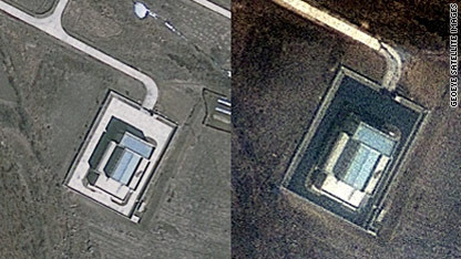 Hình ảnh khu vực bệ phóng được chụp vào ngày 28-3 (trái) và ngày 31-3 (phải). . Hình ảnh khu vực bệ phóng được chụp vào ngày 28-3 (trái) và ngày 31-3 (phải).