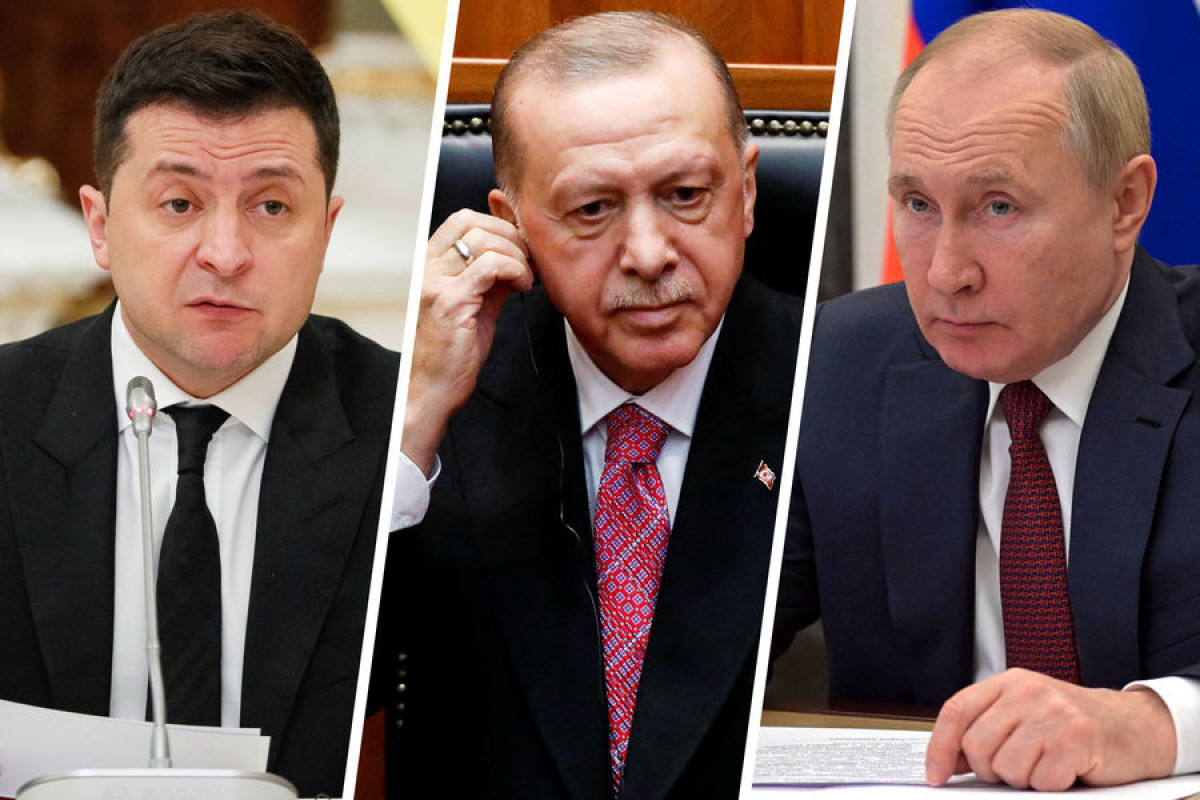 Từ trái sang: Tổng thống Ukraine Volodymyr Zelensky, Tổng thống Thổ Nhĩ Kỳ Recep Tayyip Erdogan, Tổng thống Nga Vladimir Putin. Ảnh: UBN