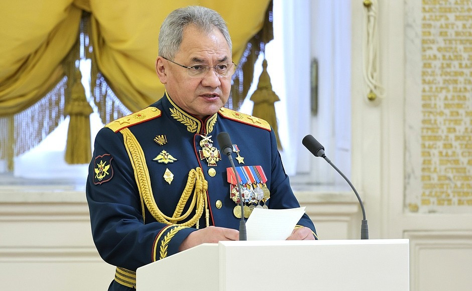 Bộ trưởng Quốc phòng Nga Sergey Shoigu tại sự kiện ngày 21/6 ở Điện Kremlin. Ảnh: Kremlin.ru Bộ trưởng Quốc phòng Nga Sergey Shoigu tại sự kiện ngày 21/6 ở Điện Kremlin. Ảnh: Kremlin.ru