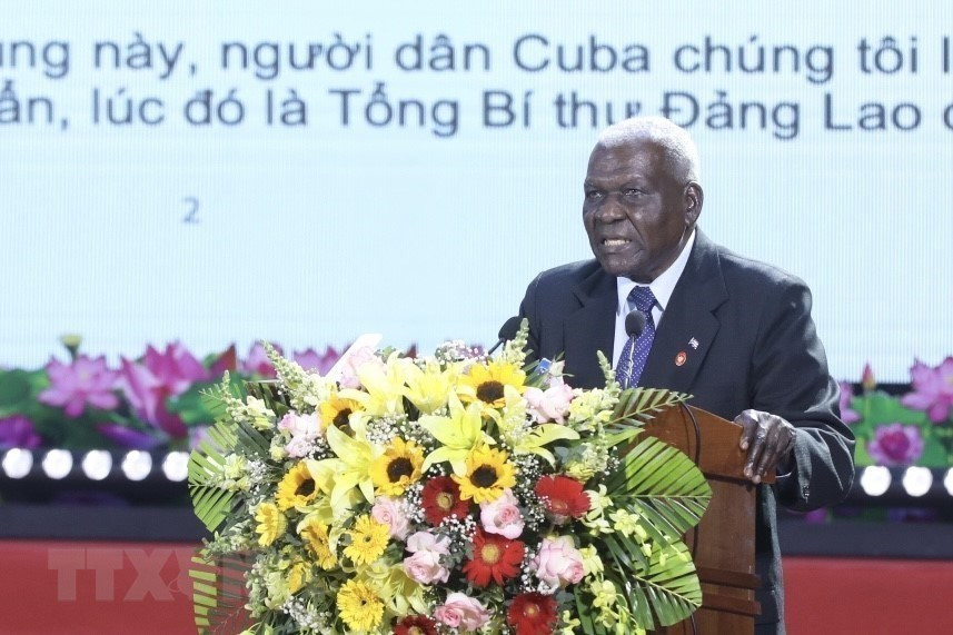 Chủ tịch Quốc hội Chính quyền Nhân dân Cuba Esteban Lazo Hernandez phát biểu tại Lễ kỷ niệm. Ảnh: TTXVN