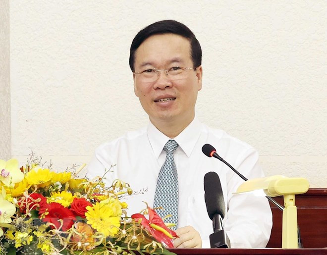 Chủ tịch nước Võ Văn Thưởng tại buổi làm việc. Ảnh: TTXVN