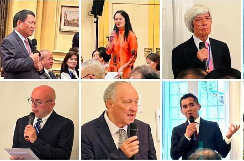 Từ trái qua phải, từ trên xuống : 1. Ông Hoàng Đình Thắng, Chủ tịch Hội người Việt Nam tại Séc, Chủ tịch Liên hiệp Hội Người Việt Nam tại châu Âu; 2. Chị Vũ Thị Hải, đại diện Hội Phụ nữ Việt Nam tại thành phố Vienna và cộng đồng Việt Nam sinh sống và làm việc tại Cộng hòa Áo; 3. Ông Trần Minh Khôi - Chủ tịch Hội tương trợ Italia - Việt Nam; 4. Ông Fulvio Albano - Phu quân của bà Sandra Scagliotty, lãnh sự danh dự Việt Nam tại Torino; 5. Ông Mauro D’Angelis - Chủ tịch Hiệp hội Intra; 6. Ông Phạm Văn Hồng - Chủ tịch Phòng Thương mại Italia - Việt Nam .