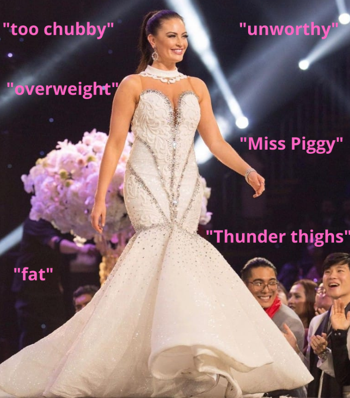 Cũng chính vì thế mà Siera Bearchell đã trở thành tâm điểm chỉ trích của mạng xã hội với những từ ngữ miệt thị nặng nề như: béo phì, mũm mĩm, Miss Piggy, không xứng đáng...