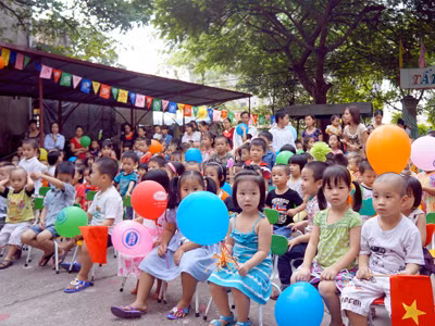 Khai giảng tại Trường mầm non Ngọc Thụy, Long Biên, Hà Nội. Ảnh: Minh Đức