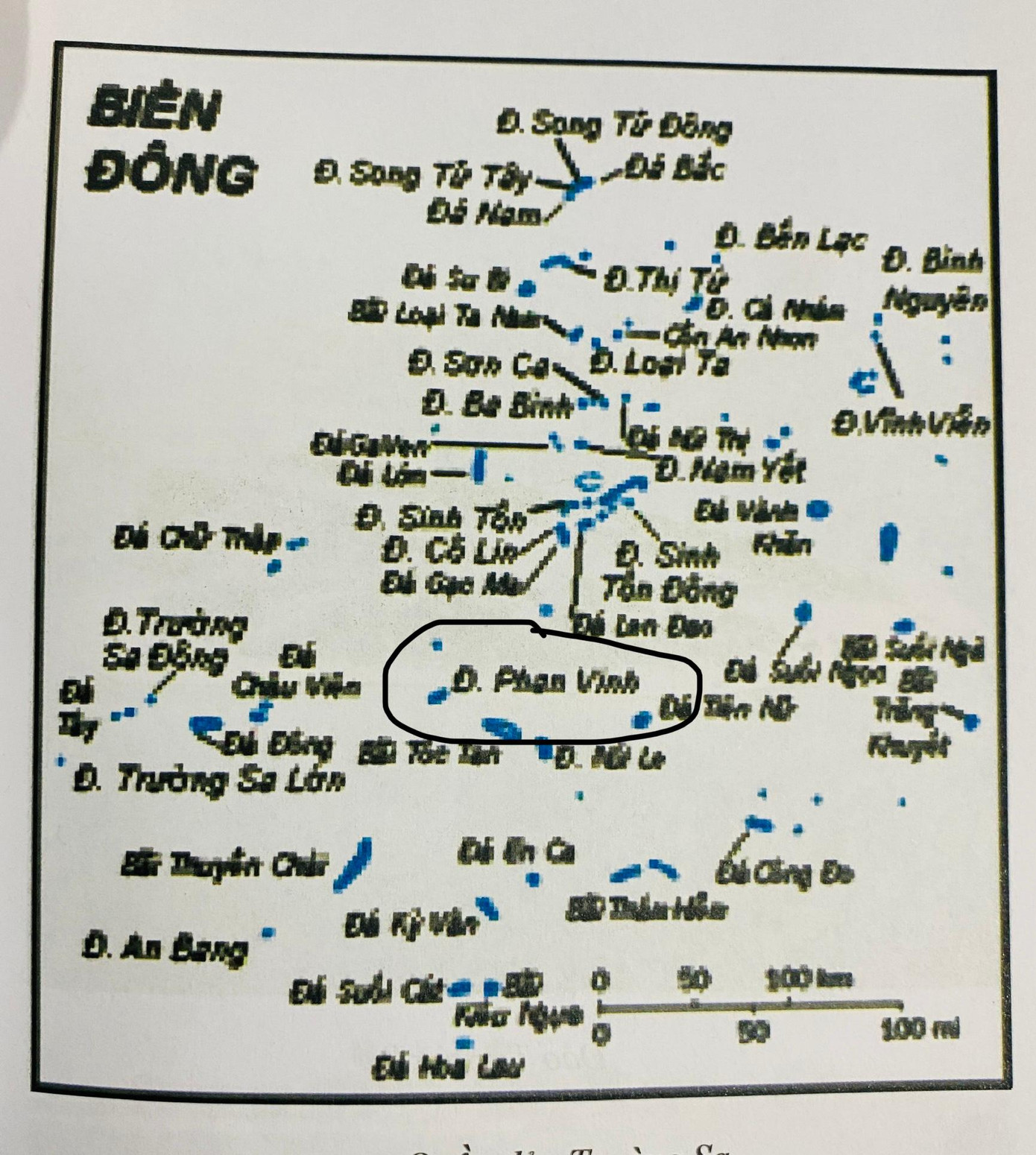 Đảo Phan Vinh trên bản đồ Trường Sa. (Ảnh từ sách “Những điều cần biết về hai quần đảo Hoàng Sa, Trường Sa và khu vực thềm lục địa phía Nam” của Cục Chính trị, Quân chủng Hải quân) Đảo Phan Vinh trên bản đồ Trường Sa. (Ảnh từ sách “Những điều cần biết về hai quần đảo Hoàng Sa, Trường Sa và khu vực thềm lục địa phía Nam” của Cục Chính trị, Quân chủng Hải quân)