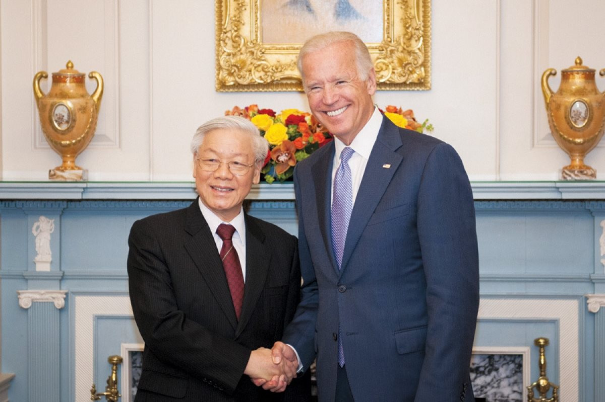 Tổng Bí thư Nguyễn Phú Trọng và Phó Tổng thống Hoa Kỳ J. Biden trong chuyến thăm Hoa Kỳ tháng 7/2015.