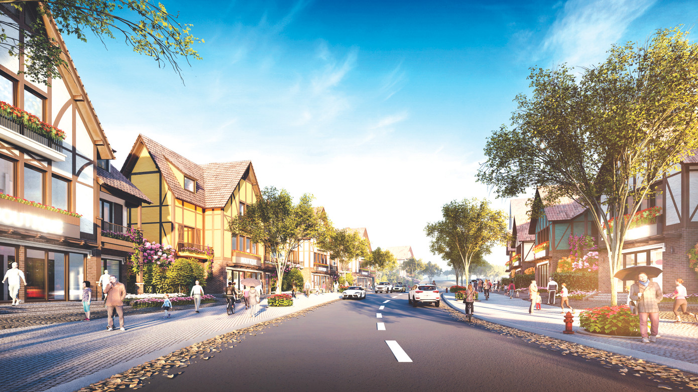 Phối cảnh làng Eguisheim, lấy ý tưởng từ ngôi làng cổ nổi tiếng cùng tên của Pháp