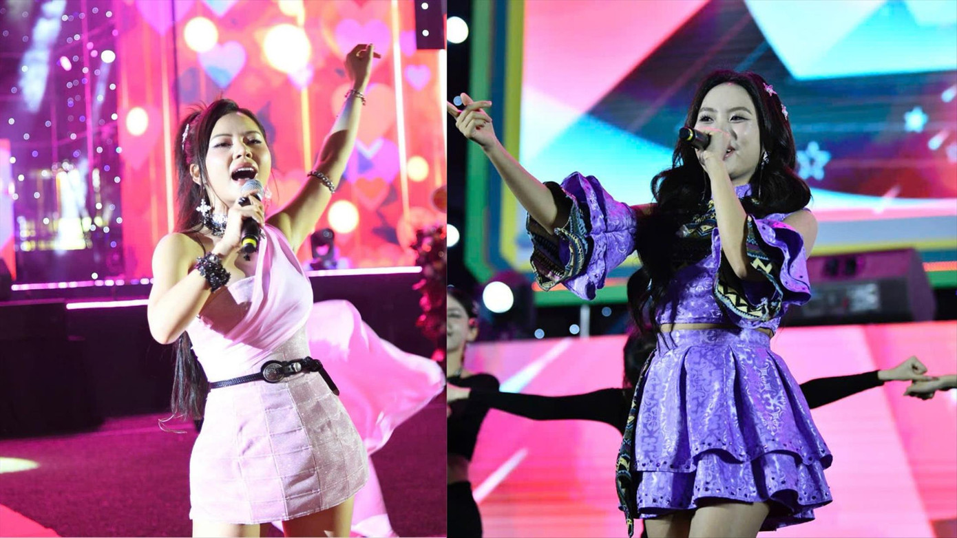Ngô Lan Hương (trái) và Phương Mỹ Chi biểu diễn trong sự cổ vũ nồng nhiệt của khán giả. Ảnh: TRỌNG TÀI, NHƯ Ý