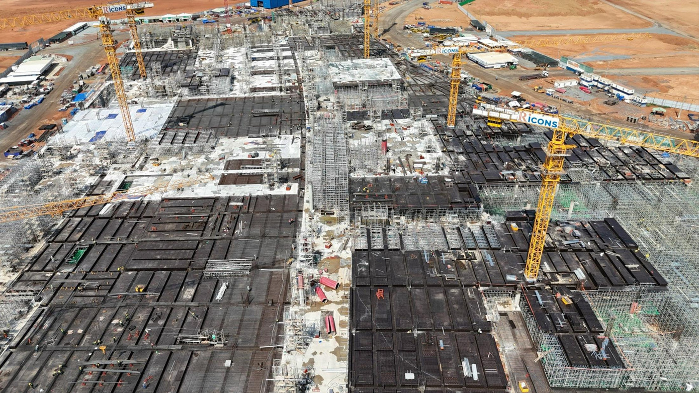 Phần thân nhà ga hành khách sân bay Long Thành đang được xây dựng