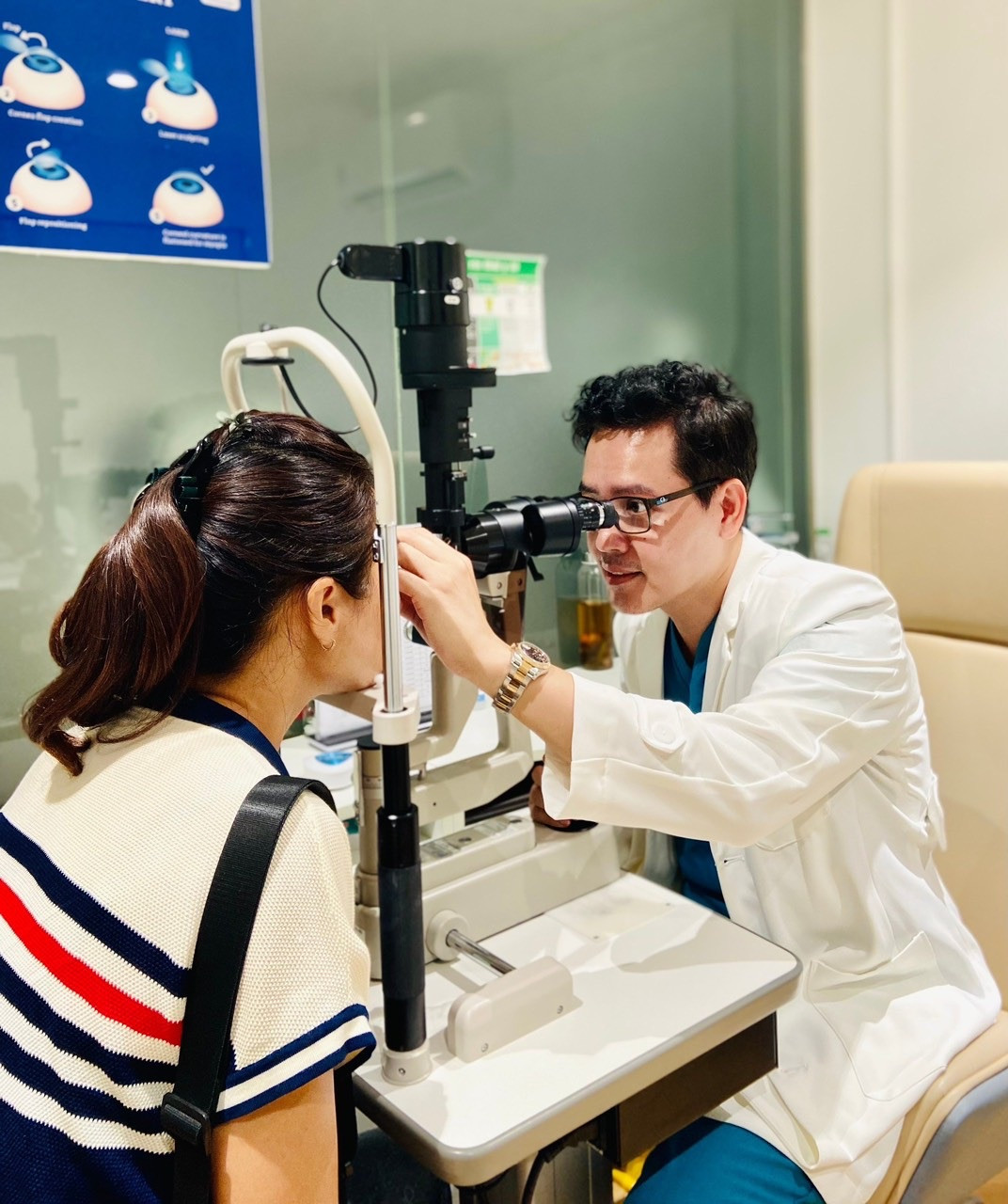 Bác sĩ Đặng Xuân Nguyên khám cho bệnh nhân đau mắt đỏ Bác sĩ Đặng Xuân Nguyên khám cho bệnh nhân đau mắt đỏ