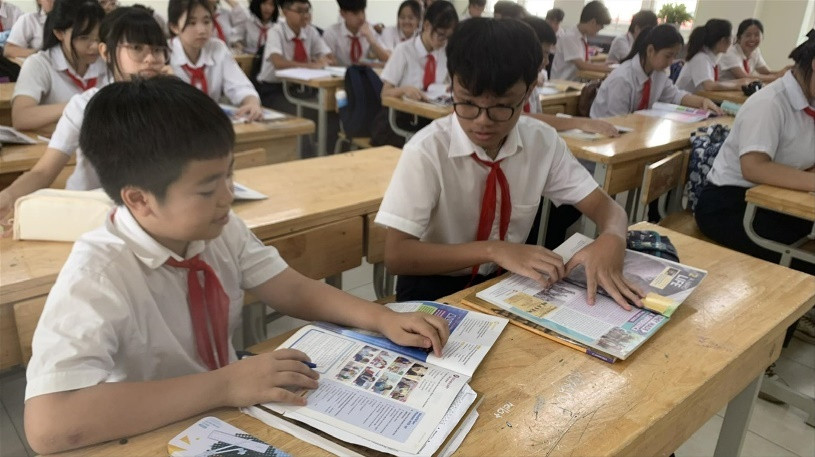 Một tiết học của học sinh Trường THCS Nguyễn Du, Hoàn Kiếm, Hà Nội. Ảnh: Nghiêm Huê Một tiết học của học sinh Trường THCS Nguyễn Du, Hoàn Kiếm, Hà Nội. Ảnh: Nghiêm Huê