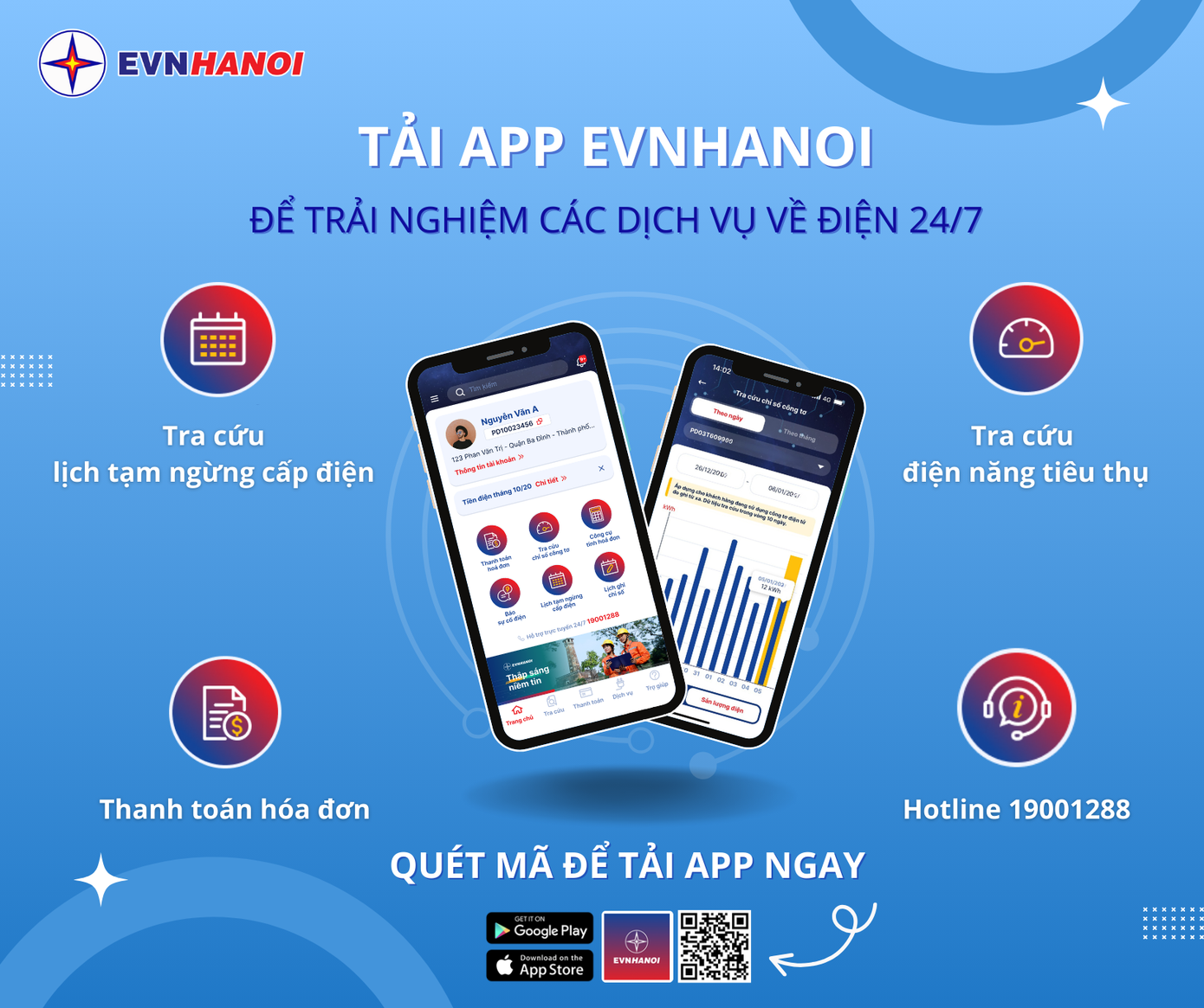 Tải App EVNHANOI để trải nghiệm dịch vụ 24/7
