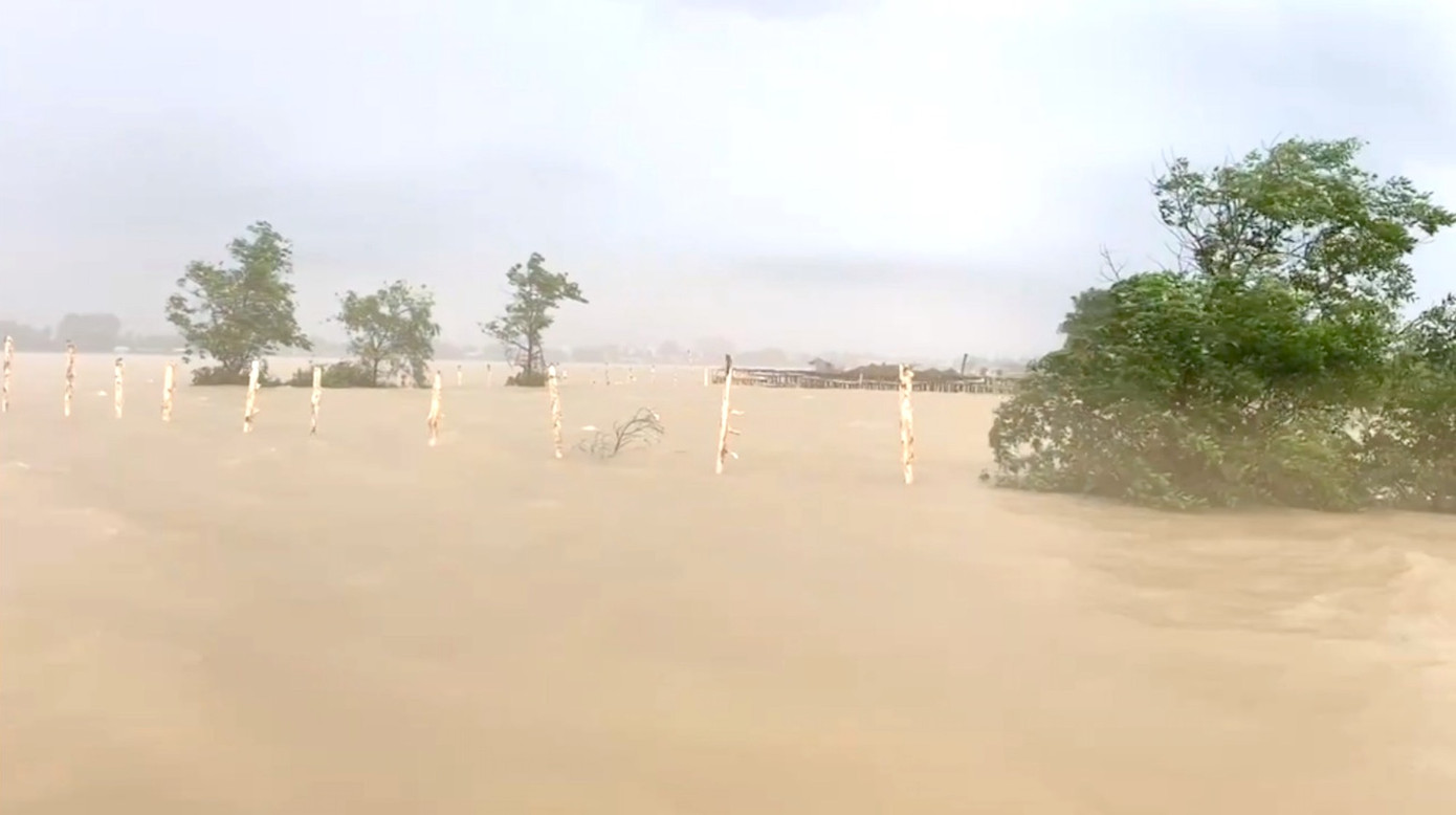 Bờ cồn Sơn trên sông Hậu (giữa Cần Thơ - Vĩnh Long) sạt lở, làm diện tích thu hẹp. Ảnh: Hoà Hội