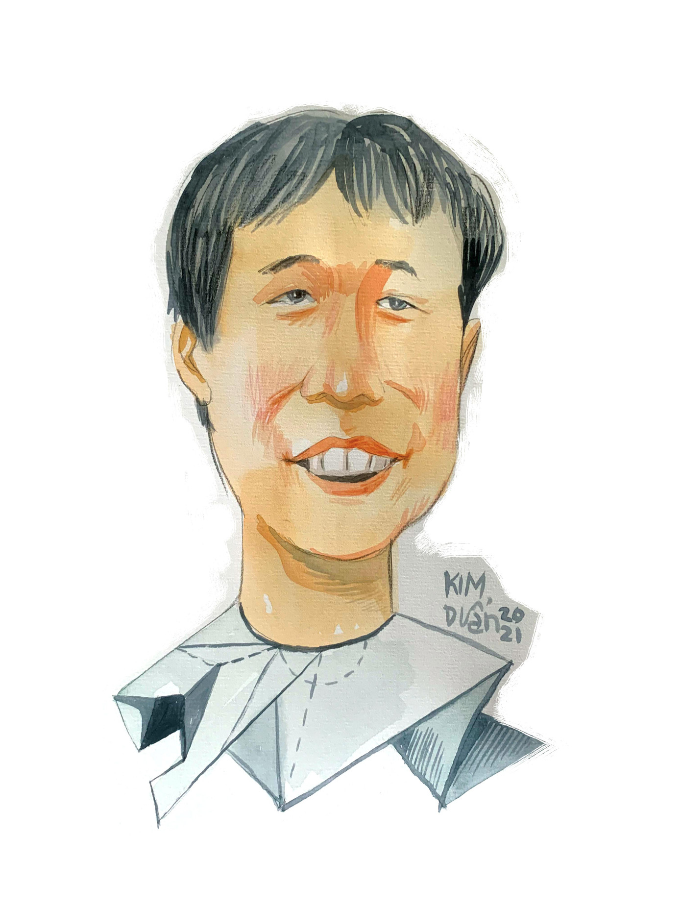 Chân dung nhà sáng tạo origami Nguyễn Hùng Cường. Tranh: Kim Duẩn