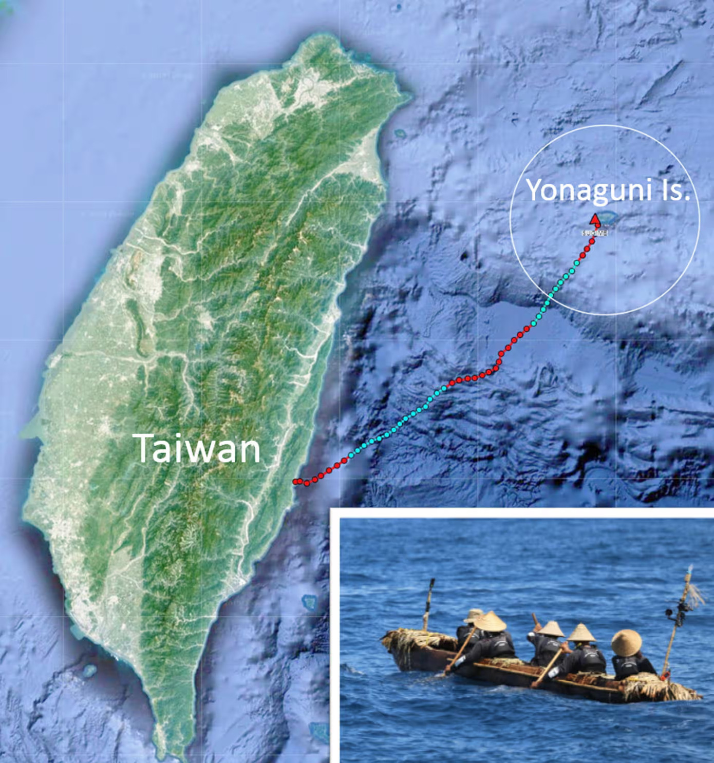 Lộ trình của xuồng từ Đài Loan (Trung Quốc) đến đảo Yonaguni (Nhật Bản) Lộ trình của xuồng từ Đài Loan (Trung Quốc) đến đảo Yonaguni (Nhật Bản)