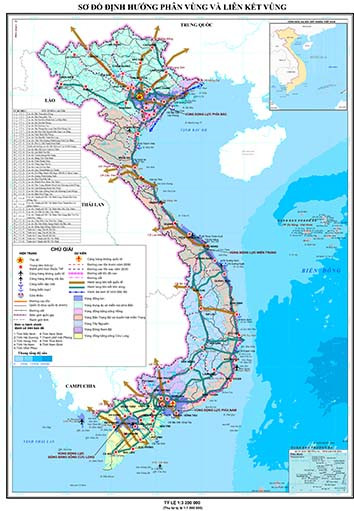 Sơ đồ định hướng phân vùng và liên kết vùng trong Quy hoạch tổng thể quốc gia thời kỳ 2021 - 2030. Việc liên kết vùng nhằm phát huy lợi thế của Việt Nam phục vụ phát triển. Ảnh:CP