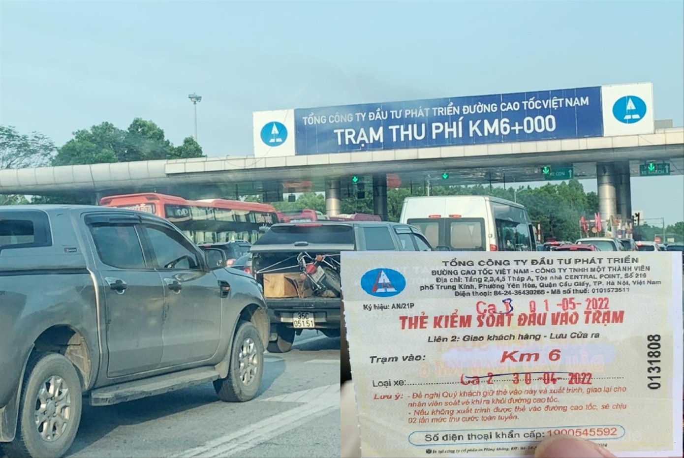 Tờ phiếu kiểm soát giấy được trạm KM6 phát cho chủ xe để đi trên tuyến dịp 30/4, nhưng hiện VEC chưa xác minh được xe này Tờ phiếu kiểm soát giấy được trạm KM6 phát cho chủ xe để đi trên tuyến dịp 30/4, nhưng hiện VEC chưa xác minh được xe này
