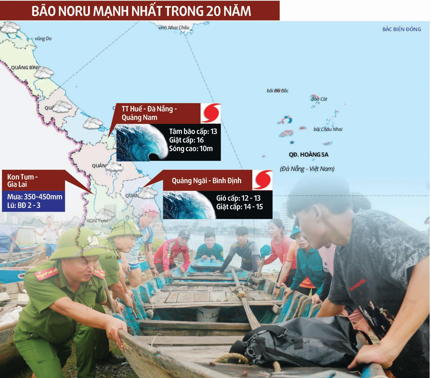 Lực lượng công an, biên phòng Đà Nẵng giúp dân di chuyển tàu thuyền trước giờ bão đổ bộ. Ảnh: Nguyễn Thành; Đồ họa: Q.Thành - Q.Anh Lực lượng công an, biên phòng Đà Nẵng giúp dân di chuyển tàu thuyền trước giờ bão đổ bộ. Ảnh: Nguyễn Thành; Đồ họa: Q.Thành - Q.Anh