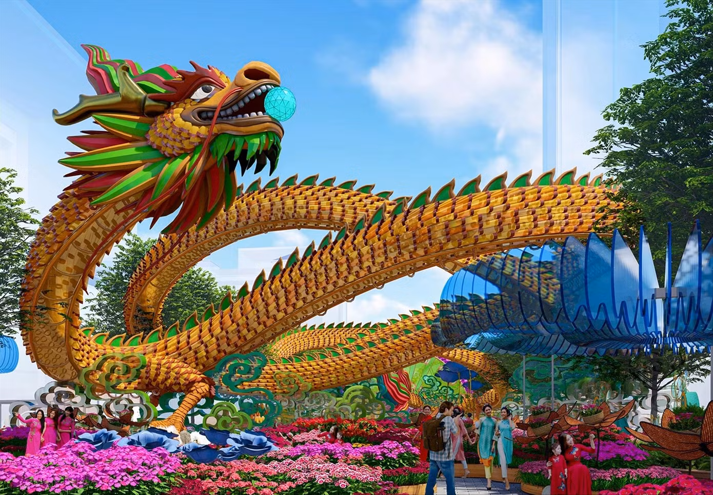 Linh vật rồng khổng lồ trong đại cảnh “Nhất đại Thăng Long”