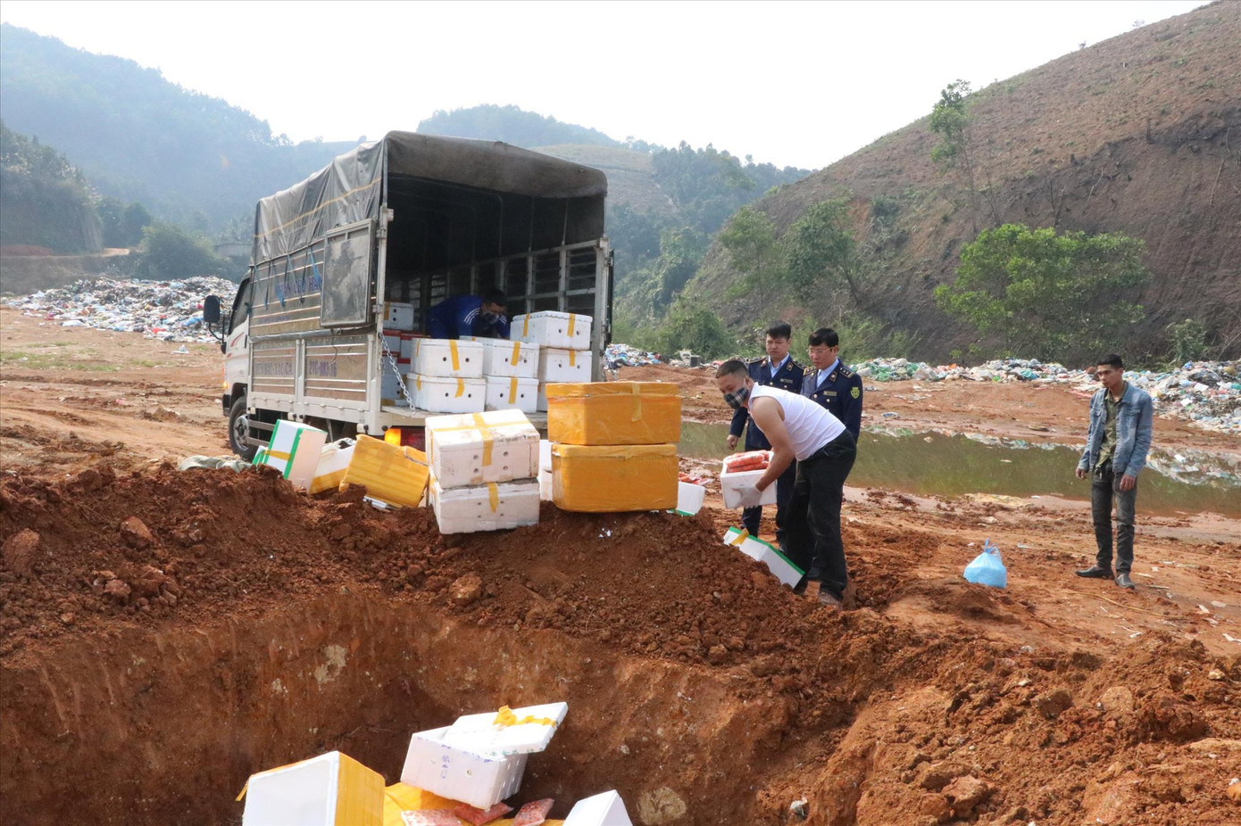 Lực lương QLTT Yên Bái vừa tiêu hủy hơn 7.500 kg thực phẩm đông lạnh không rõ nguồn gốc