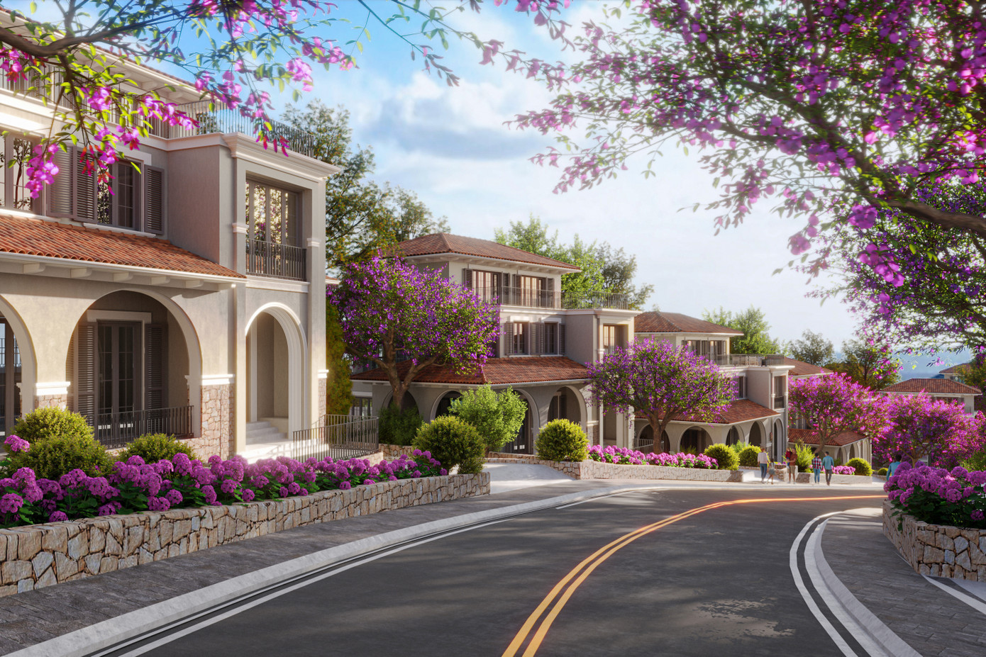 Phối cảnh làng Gordes, tái hiện một ngôi làng tí hon với những ngôi nhà bằng đá tựa sát vào chân núi và cây trái bốn mùa sinh sôi đua nở