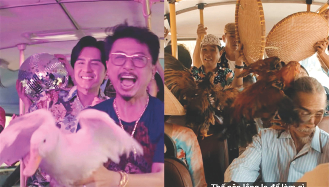 MV của Ðan Trường và Han Sara đều có cảnh gà vịt bay tứ tung trên xe khách