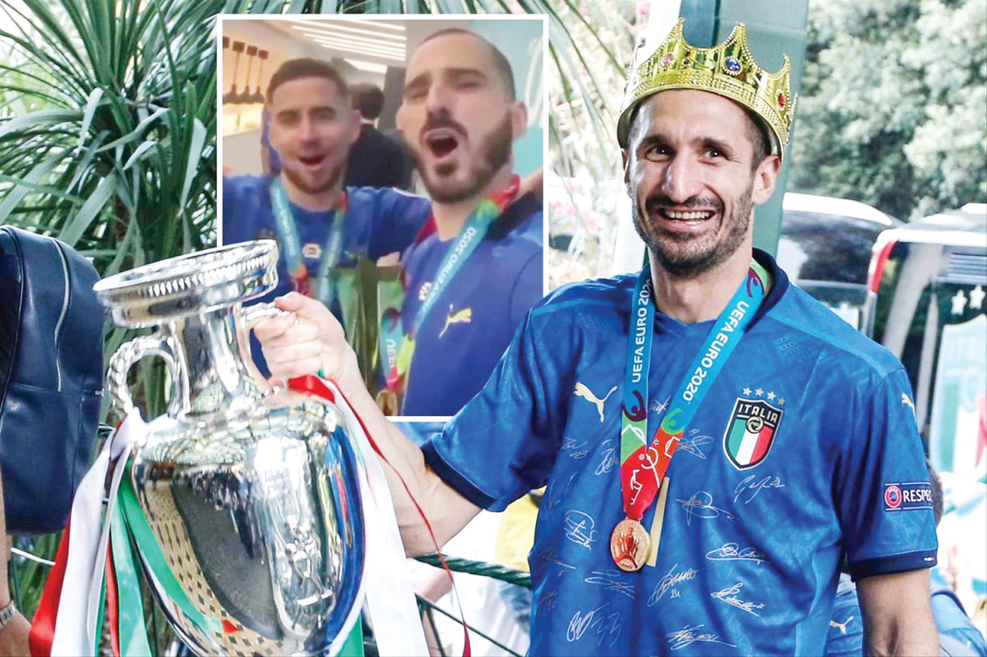 Ðội trưởng Chiellini ăn mừng cúp vô địch với vương miện nhà vua trên đầu