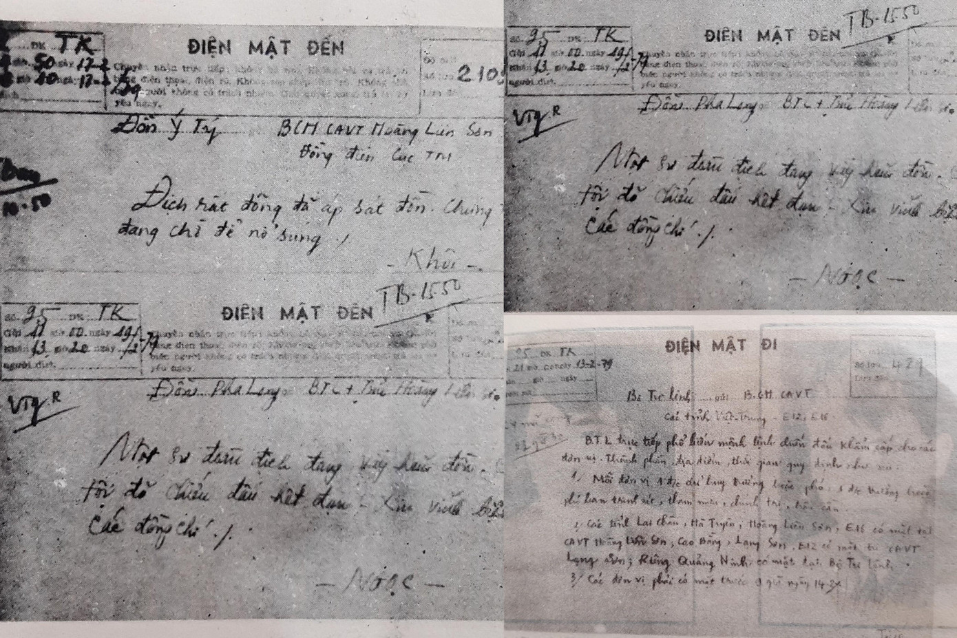 Các bức điện khẩn yếu được lực lượng cơ yếu Biên phòng chuyển đi trong thời gian diễn ra cuộc chiến đấu bảo vệ biên giới phía Bắc năm 1979. Ảnh: Tư liệu