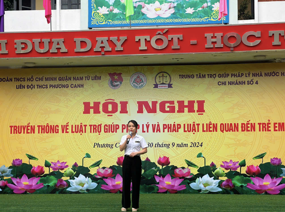 Chị Nguyễn Thị Thanh Xuân tại một hội nghị truyền thông về TGPL và pháp luật liên quan đến trẻ em.