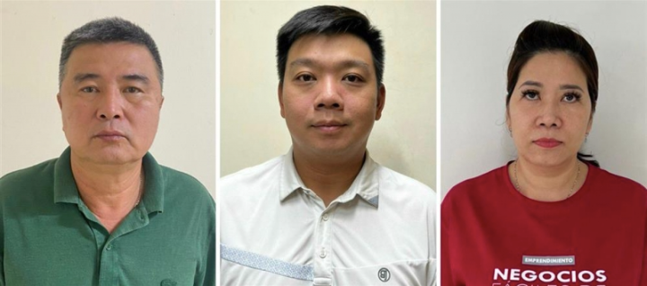 Các bị cáo Nguyễn Lộc An, Trần Trác Việt Đức và Đỗ Thị Nga. Các bị cáo Nguyễn Lộc An, Trần Trác Việt Đức và Đỗ Thị Nga.