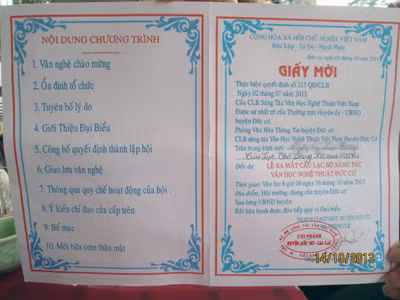  Hội Nhà văn Việt Nam có vẻ không còn độc quyền về mặt hành chính đối với tình hình văn nghệ địa phương. Trong ảnh là giấy mời dự ra mắt một trong ba chục CLB trực thuộc “Câu lạc bộ sáng tác VHNT Việt Nam”.