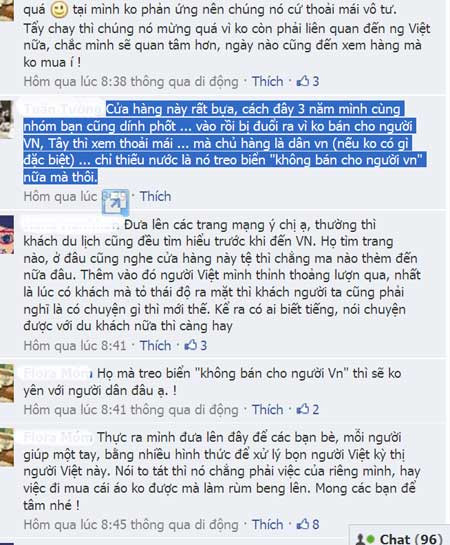 Phản ứng của dân mạng về việc cửa hàng từ chối khách Việt - Ảnh chụp từ Facebook. Phản ứng của dân mạng về việc cửa hàng từ chối khách Việt - Ảnh chụp từ Facebook