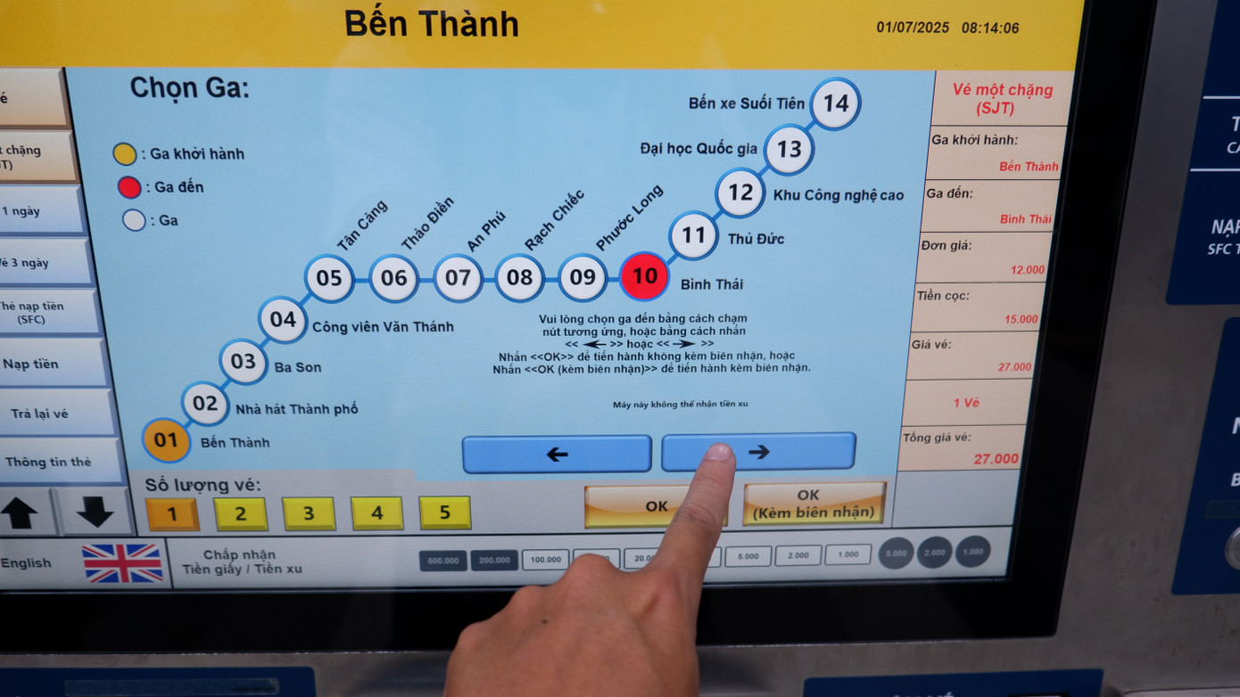 Để mua vé lượt, hành khách cần chọn ga đến.