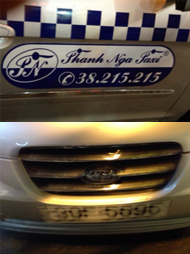 Xe taxi Thanh Nga và biển số mà vợ chồng anh James chụp lại, sau khi vụ việc xảy ra. Ảnh: Nhân vật cung cấp 