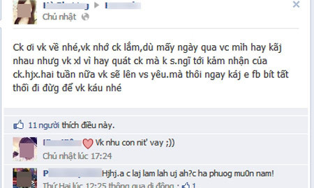 Những tin nhắn tình tứ trên facebook. (Ảnh chụp lại từ màn hình).