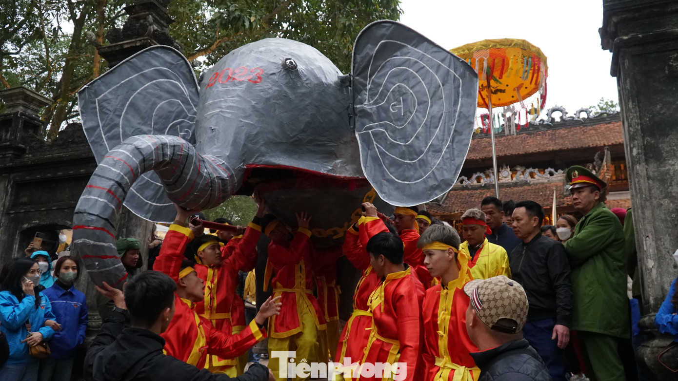 Sau khi thôn Vệ Linh, xã Phù Linh hoàn thành lễ rước giò hoa tre, thôn Dược Thượng (xã Tiên Dược) thực hiện nghi thức rước voi.