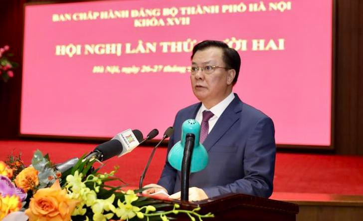 Bí thư Thành uỷ Hà Nội Đinh Tiến Dũng phát biểu khai mạc hội nghị (Ảnh: PV).