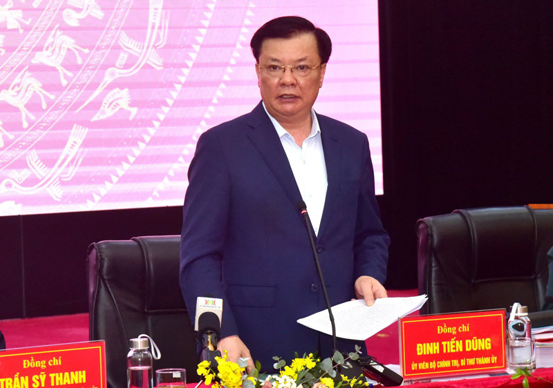 Bí thư Thành uỷ Hà Nội Đinh Tiến Dũng phát biểu tại buổi làm việc. Ảnh: PV. Bí thư Thành uỷ Hà Nội Đinh Tiến Dũng phát biểu tại buổi làm việc. Ảnh: PV.