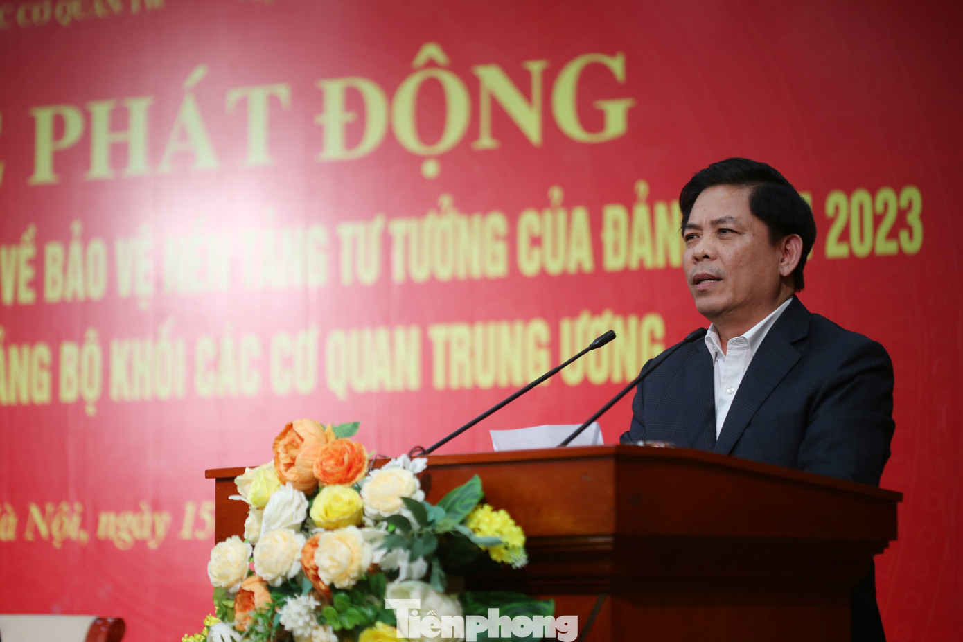 Bí thư Đảng uỷ Khối các cơ quan T.Ư Nguyễn Văn Thể phát biểu tại buổi lễ. Ảnh: Trường Phong.