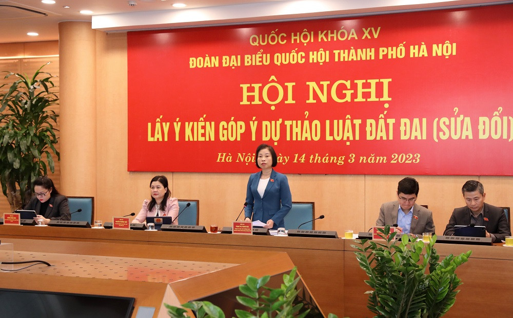 Bà Phạm Thị Thanh Mai, Phó Trưởng đoàn chuyên trách Đoàn ĐBQH thành phố Hà Nội kết luận hội nghị. Ảnh: PV