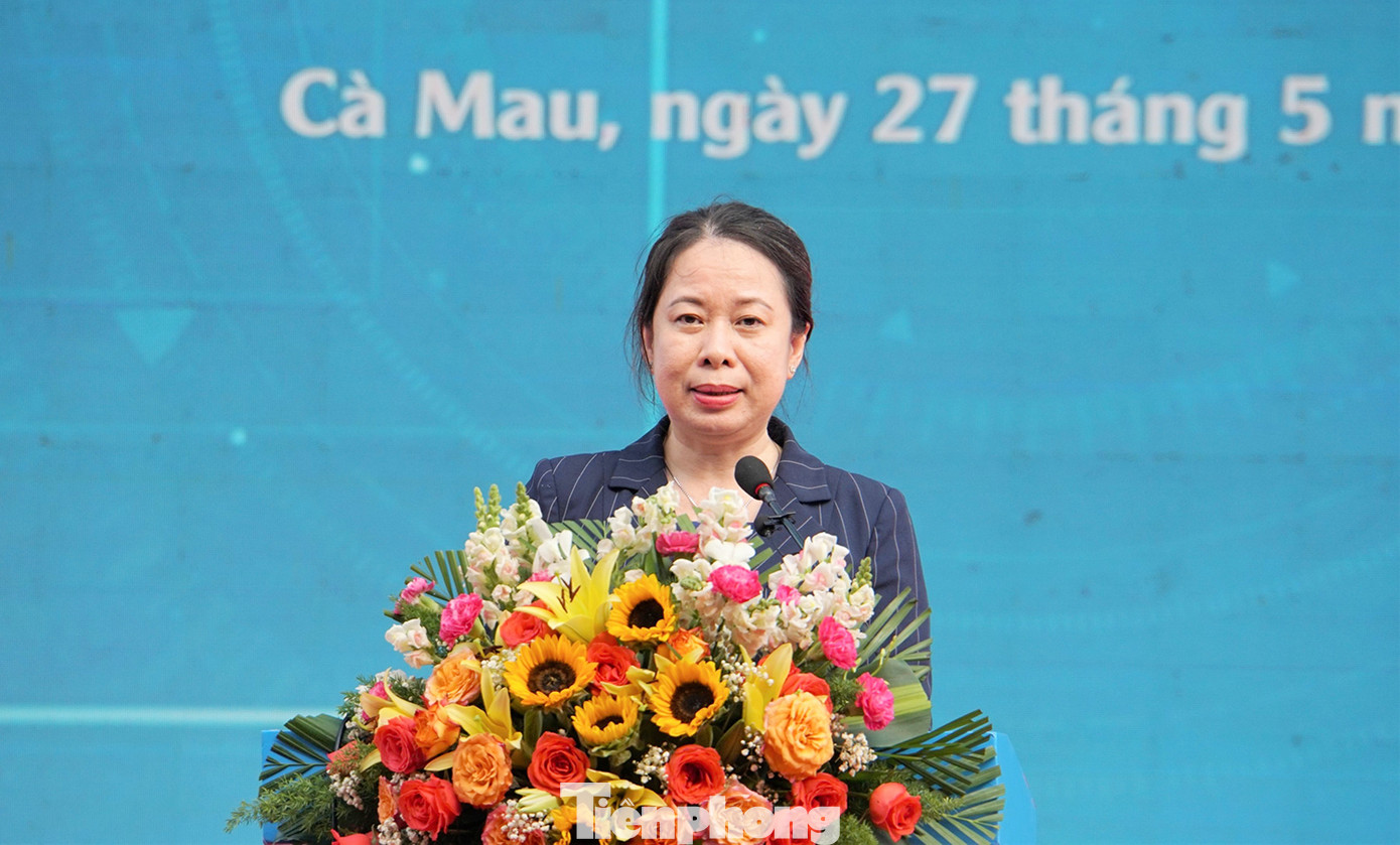 Phó Chủ tịch nước Võ Thị Ánh Xuân phát biểu tại lễ ra quân Chiến dịch Thanh niên tình nguyện Hè năm 2023. (Ảnh: PV)