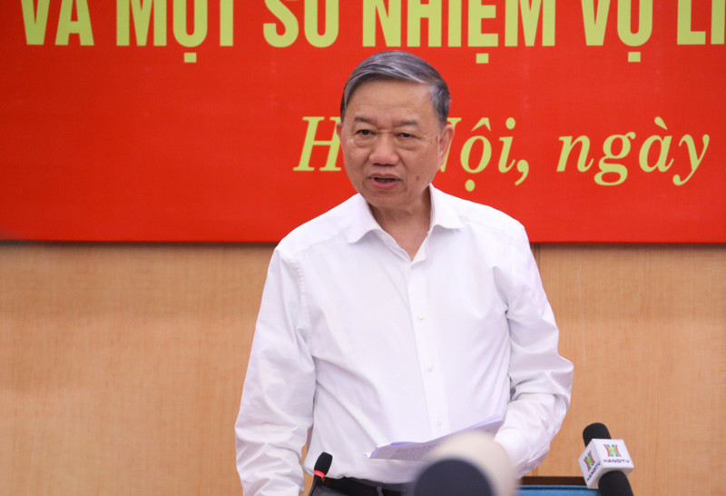 Bộ trưởng Bộ Công an Tô Lâm phát biểu tại buổi làm việc. Ảnh: PV Bộ trưởng Bộ Công an Tô Lâm phát biểu tại buổi làm việc. Ảnh: PV