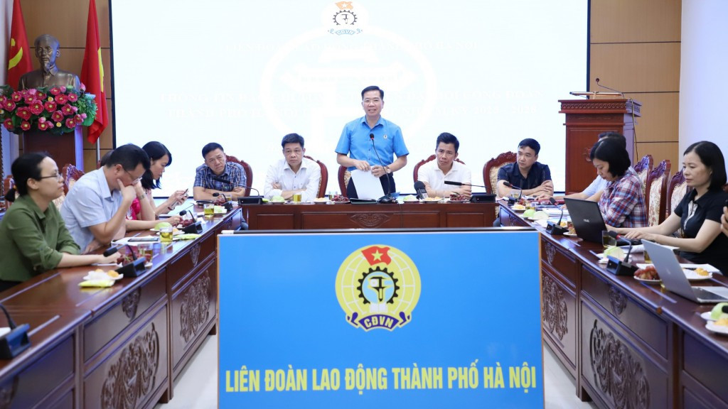 Quang cảnh buổi họp báo thông tin về Đại hội Công đoàn thành phố Hà Nội. Ảnh: PV.