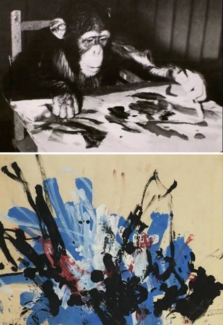  Con tinh tinh có tên Congo nổi tiếng với khả năng vẽ tranh từ lúc 2 năm tuổi. Trong 10 năm, chú tinh tinh này đã vẽ được 400 bức tranh