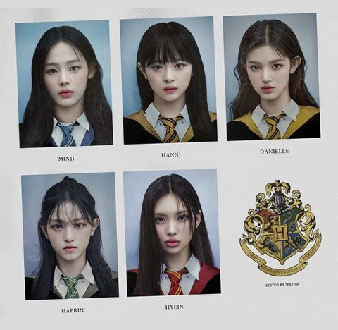 Hình ảnh các thành viên NewJeans mặc trang phục Hogwarts đã được sử dụng trên bài đăng để cho thấy đôi môi của Hyein so với những người khác như thế nào.