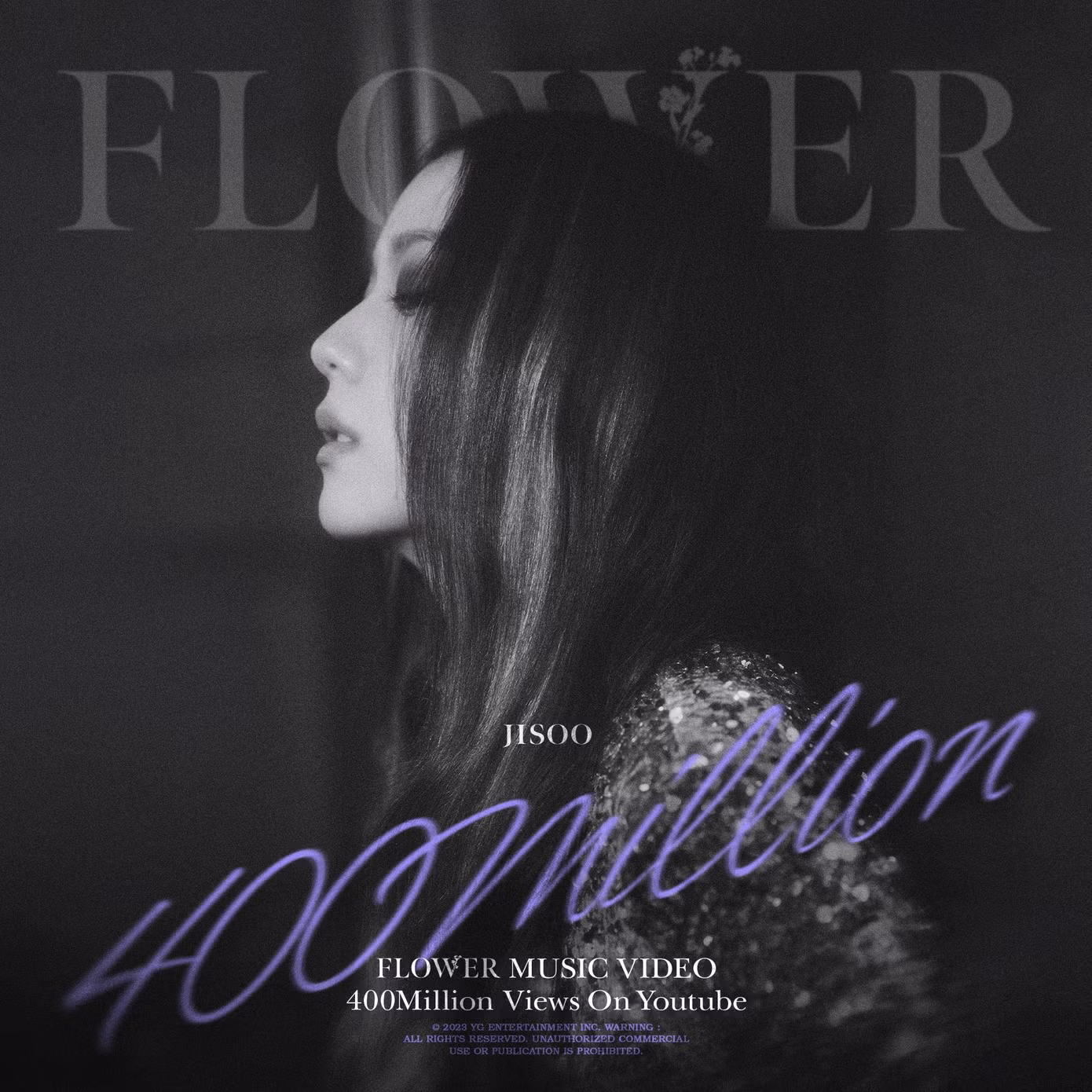 FLOWER được phát hành lần đầu tiên vào ngày 31/3, lúc 1h chiều (theo giờ Hàn Quốc), nghĩa là bài hát chỉ mất 6 tháng 3 ngày để cán mốc 400 triệu. Đây hiện là MV K-pop duy nhất của năm 2023 đạt được cột mốc này.