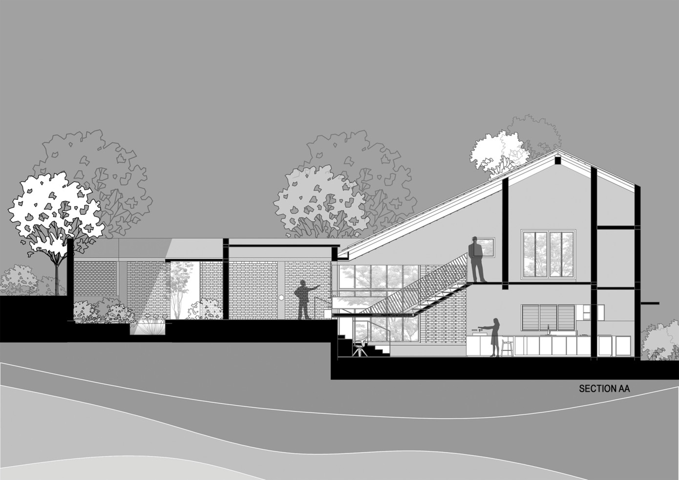 Nhờ việc tận dụng cao độ của khu đất kết hợp với vườn cây và cách tái sử dụng đồ vật cũ làm nội thất, mặc dù chi phí xây dựng eo hẹp nhưng ngôi nhà vẫn mang đến một không gian sống hiện đại, tiện nghi và thoáng mát.