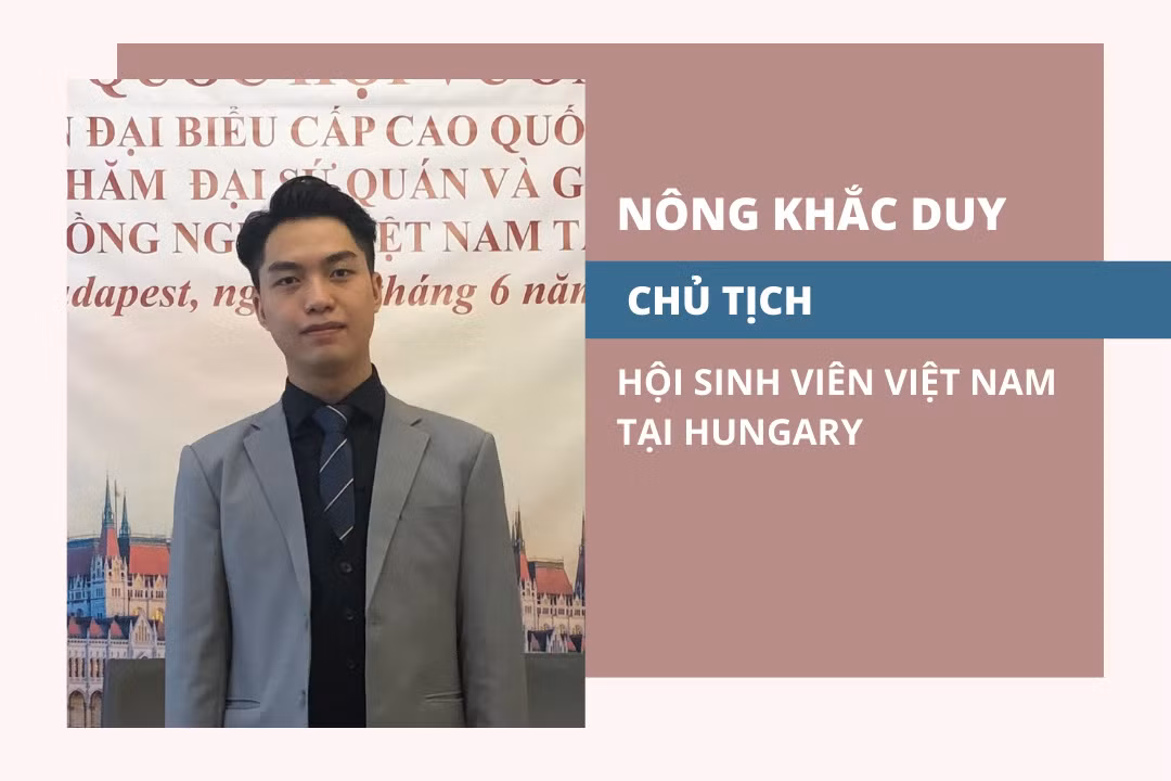 Anh Nông Khắc Duy, Chủ tịch Hội Sinh viên Việt Nam tại Hungary nhiệm kỳ 2022-2023. Anh Nông Khắc Duy, Chủ tịch Hội Sinh viên Việt Nam tại Hungary nhiệm kỳ 2022-2023.