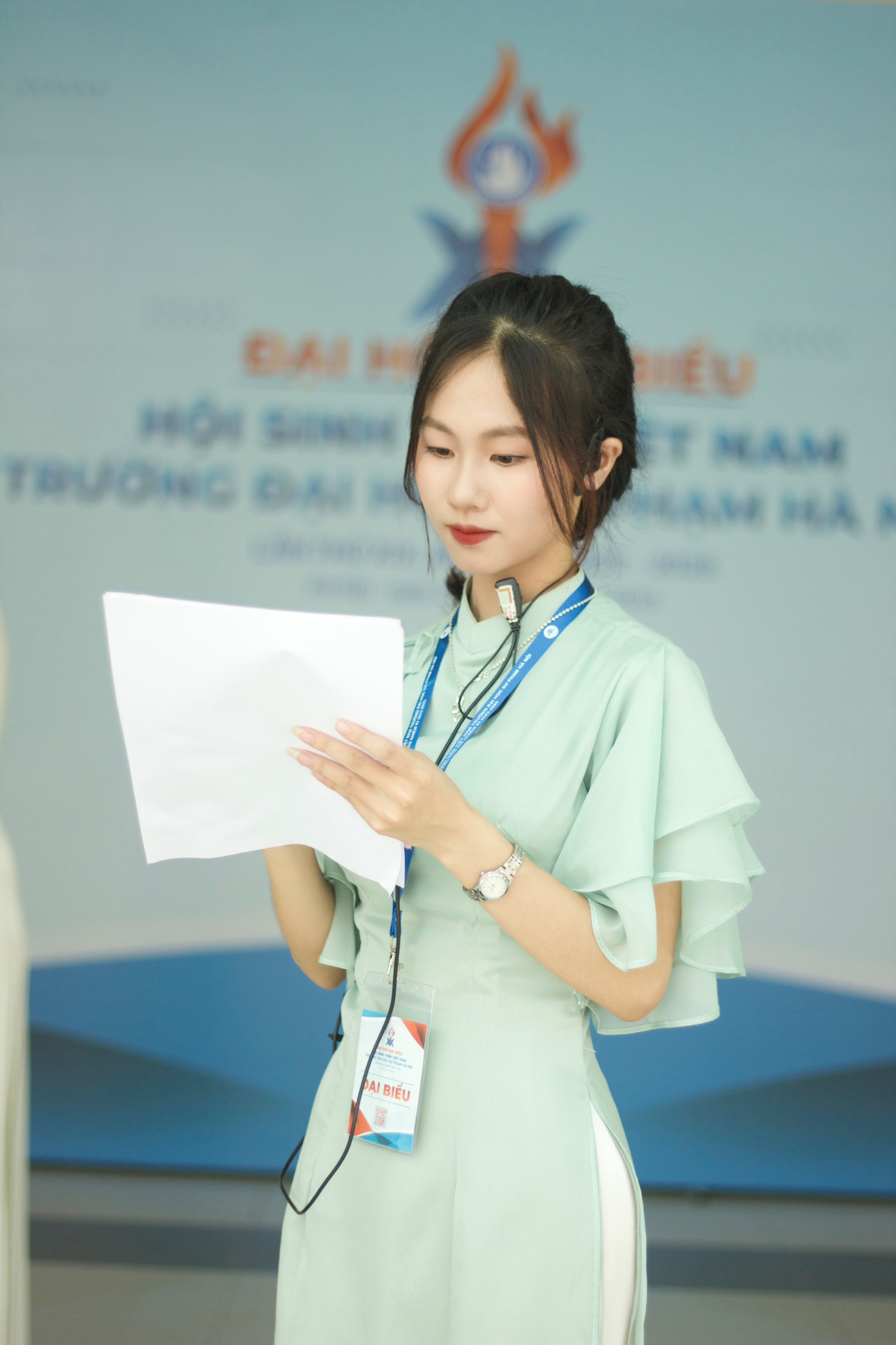 Cô tham dự Đại hội Đại biểu Hội Sinh viên Việt Nam Trường Đại học Sư phạm Hà Nội nhiệm kỳ 2023 - 2025.