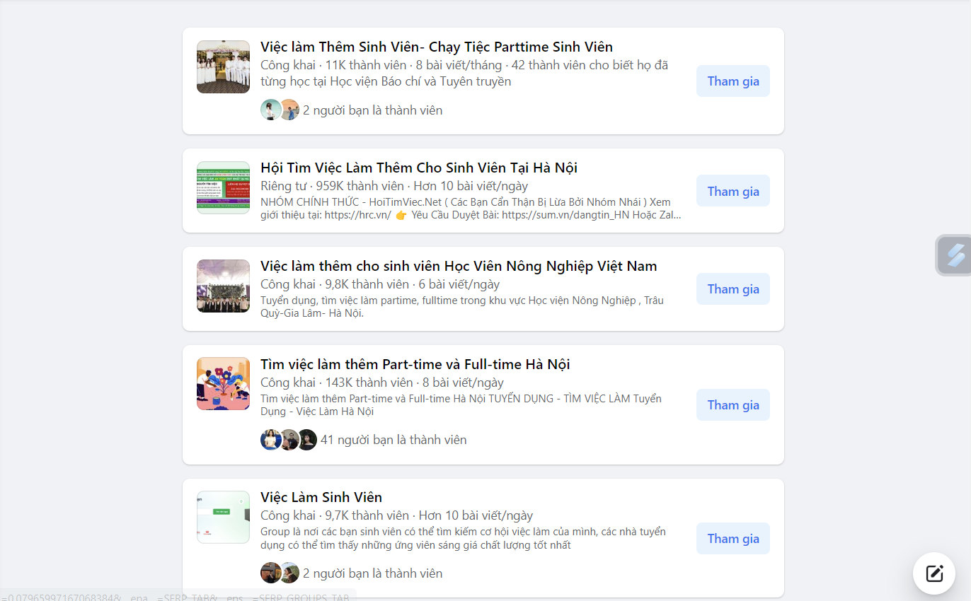 Nhiều hội nhóm tuyển dụng sinh viên làm thêm trên mạng xã hội Facebook (Ảnh: Đức Thái).